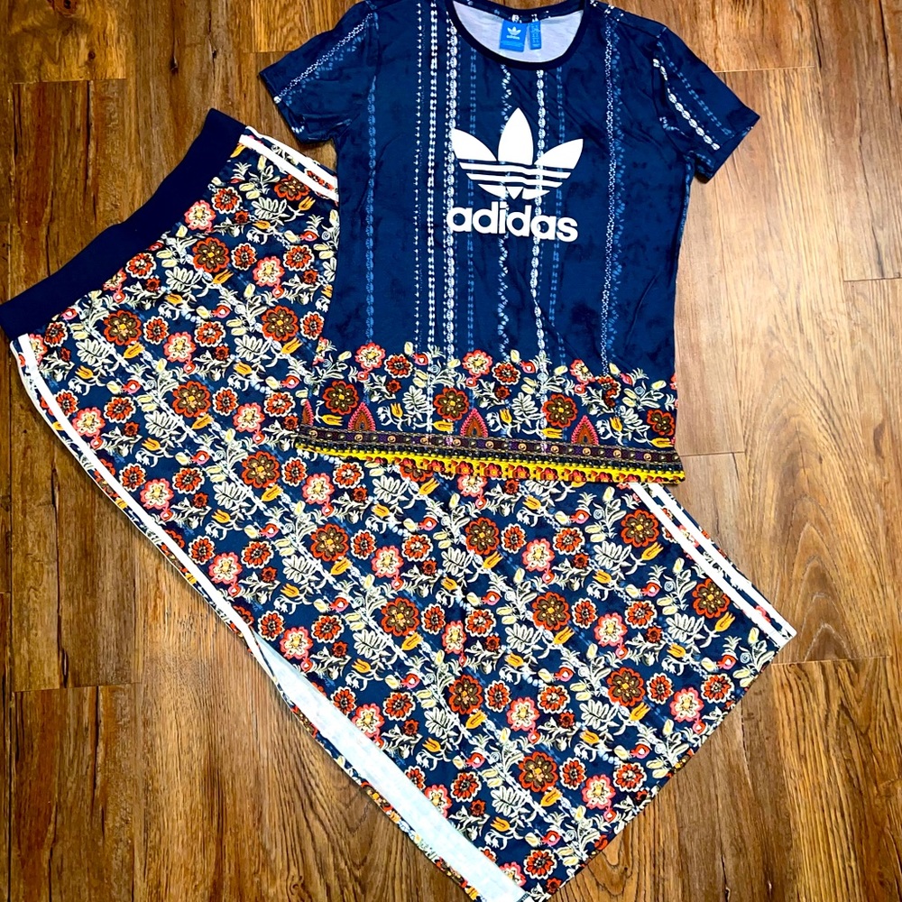 Adidas Floral Bundle Two-Piece Set Trefoil Tee + Skirt Brazil Cirandeira